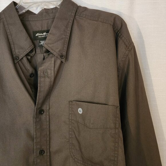 New! Eddie Bauer Button Down Long Sleeve Shirt 100% Cotton Size XL Olive Green - Picture 4 of 6